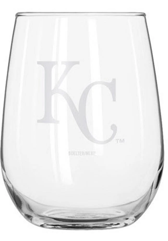Kansas City Royals frosted logo Stemless Wine Glass - Blue