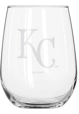 Kansas City Royals frosted logo Stemless Wine Glass - Blue