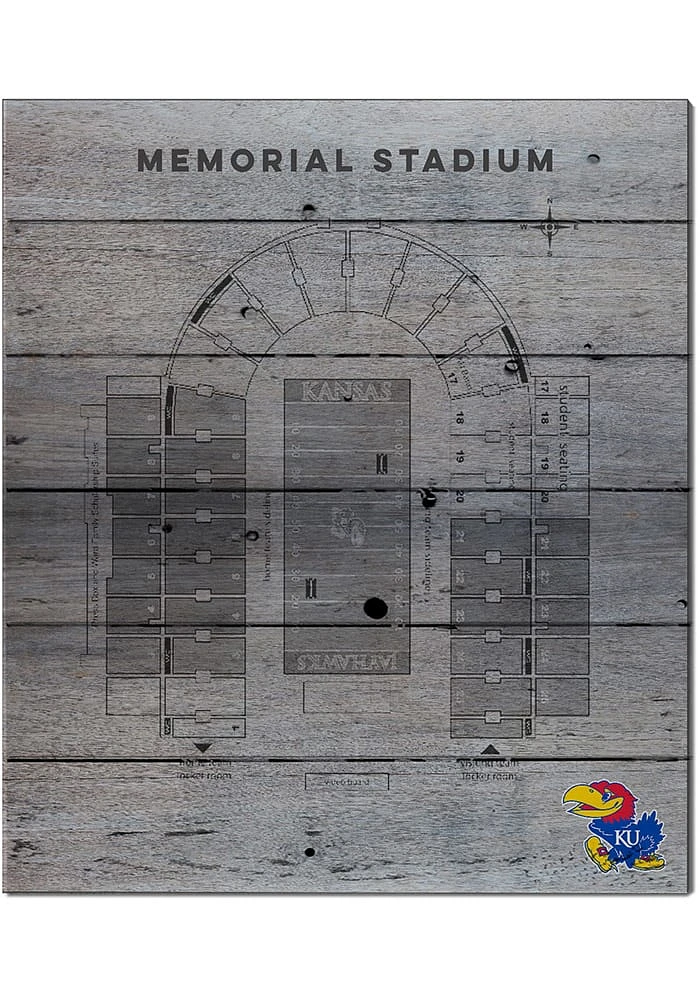 KH Sports Fan Kansas Jayhawks 16x20 Seating Chart Memorial Stadium Sign - Grey