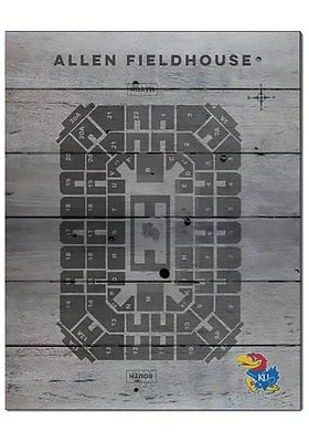 KH Sports Fan Kansas Jayhawks 16x20 Seating Chart Allen Fieldhouse Sign - Grey