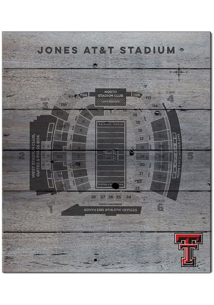 KH Sports Fan Texas Tech Red Raiders 16x20 Seating Chart Sign - Grey