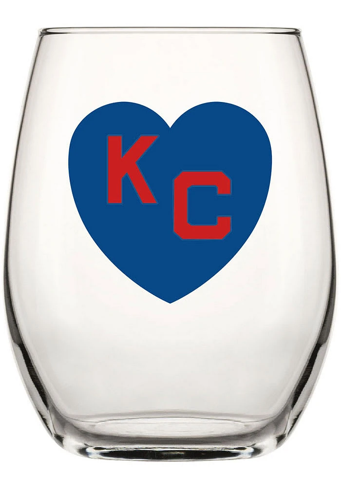 Kansas City Monarchs 15 OZ Blue Heart Red KC Stemless Wine Glass