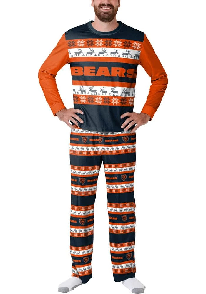 Forever Collectibles Chicago Bears Mens Navy Blue CREWNECK UGLY Sleep Pants