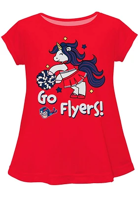 Vive La Fete Dayton Flyers Girls Red Unicorn Blouse Short Sleeve Tee