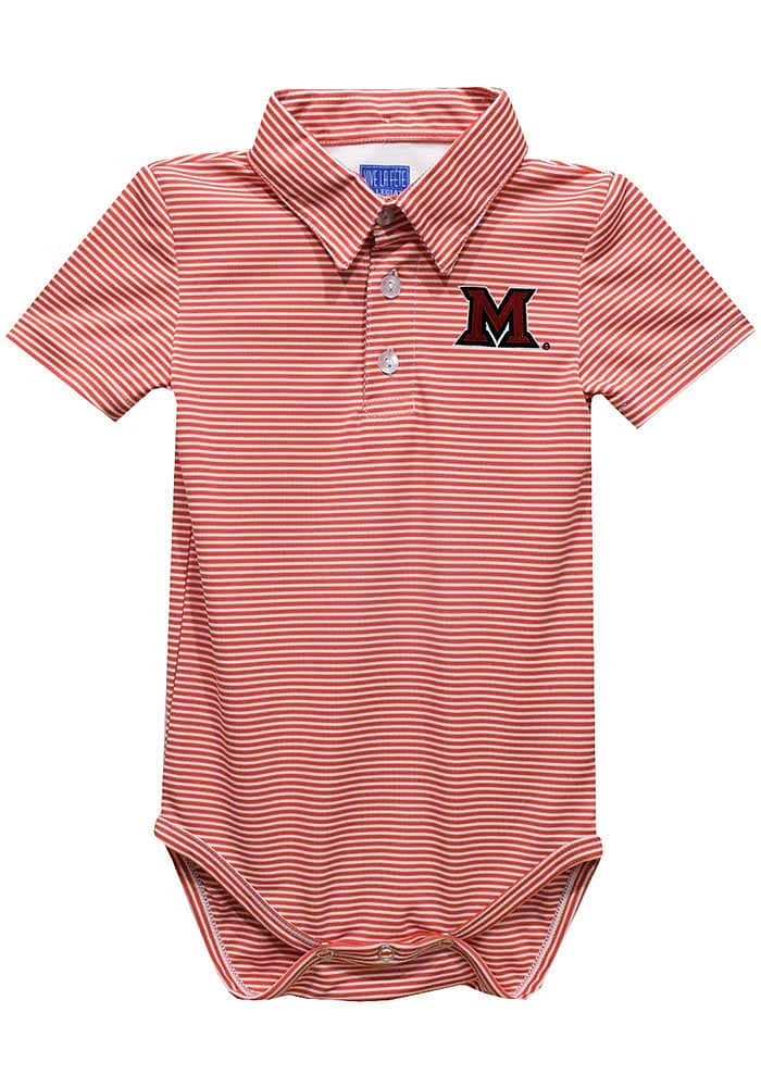 Vive La Fete Miami RedHawks Baby Red Pencil Stripe Short Sleeve One Piece Polo