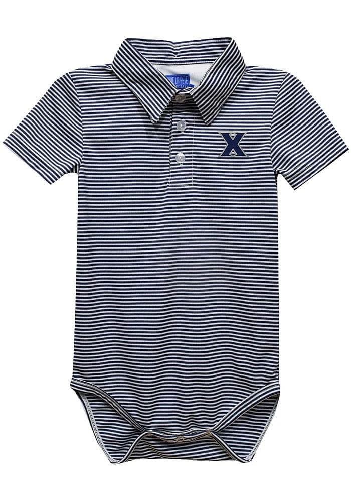 Vive La Fete Xavier Musketeers Baby Navy Blue Pencil Stripe Short Sleeve One Piece Polo