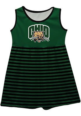 Vive La Fete Ohio Bobcats Toddler Girls Green Stripes Short Sleeve Dress