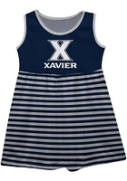 Vive La Fete Xavier Musketeers Toddler Girls Navy Blue Stripes Short Sleeve Dresses