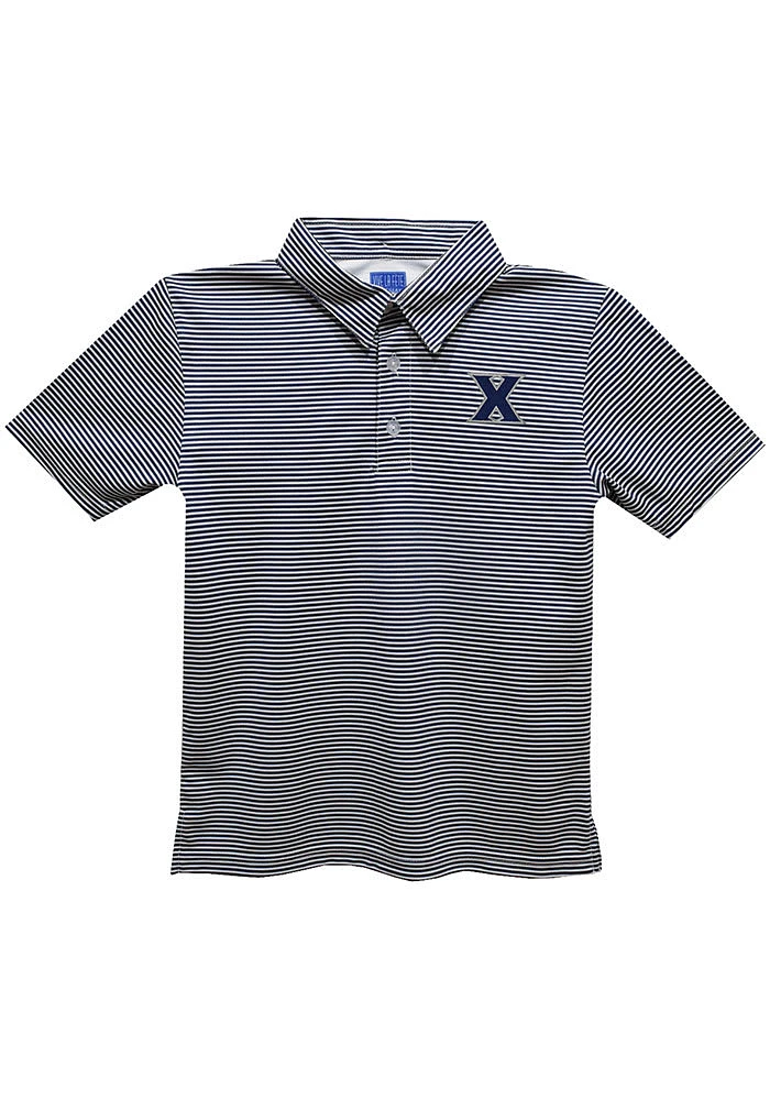 Vive La Fete Xavier Musketeers Youth Navy Blue Pencil Stripe Short Sleeve Polo Shirt