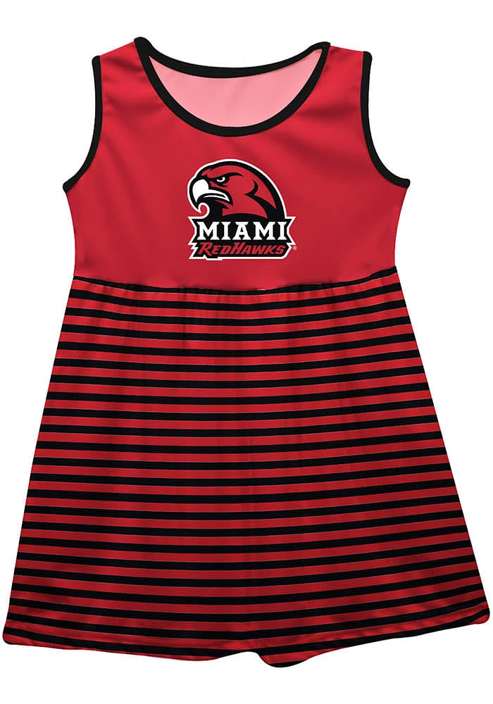 Vive La Fete Miami RedHawks Girls Red Stripes Short Sleeve Dress