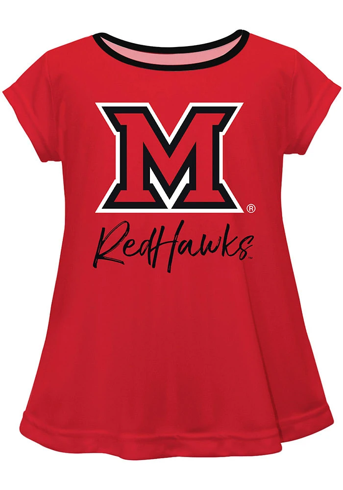 Vive La Fete Miami RedHawks Toddler Girls Script Blouse Short Sleeve T-Shirt