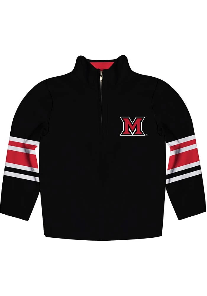 Vive La Fete Miami RedHawks Toddler Black Stripe Long Sleeve Qtr Zip