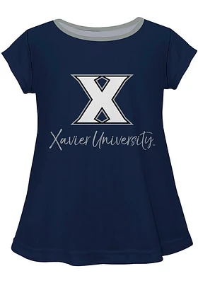 Vive La Fete Xavier Musketeers Girls Navy Blue Script Blouse Short Sleeve Tee