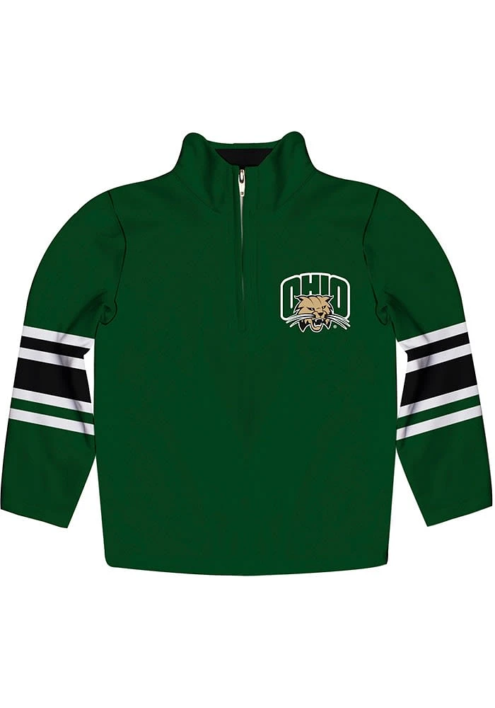 Vive La Fete Ohio Bobcats Youth Green Stripe Long Sleeve Quarter Zip Shirt