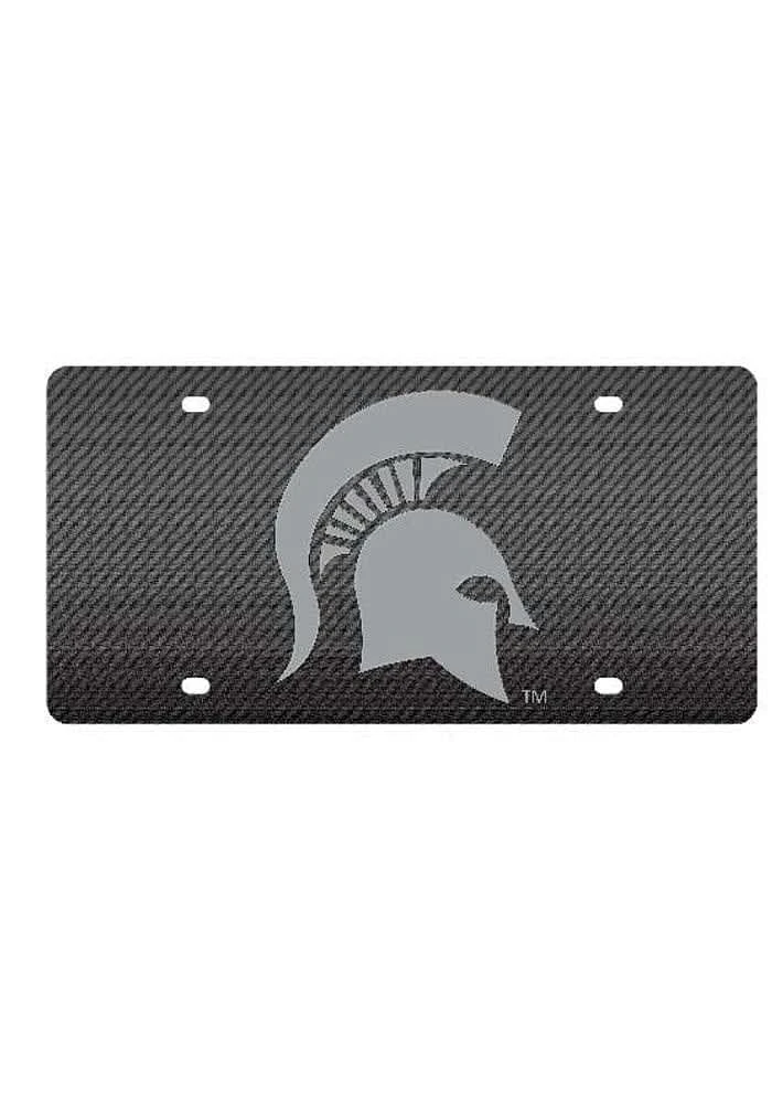 Michigan State Spartans Grey Carbon Fiber Car Accessory License Plate