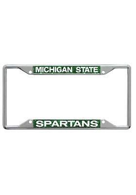 Michigan State Spartans Green Glitter License Plate Frame - Silver