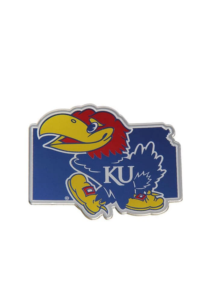 Kansas Jayhawks State Shaped Car Emblem - Blue