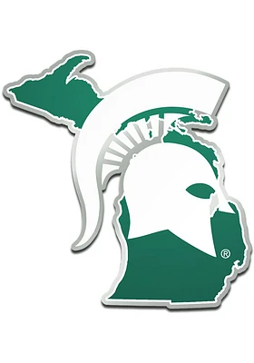 Michigan State Spartans Laser Cut Metallic State Shape Car Emblem - Green