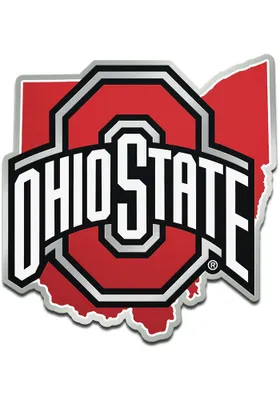 Ohio State Buckeyes Laser Cut Metallic State Shape Car Emblem - Red