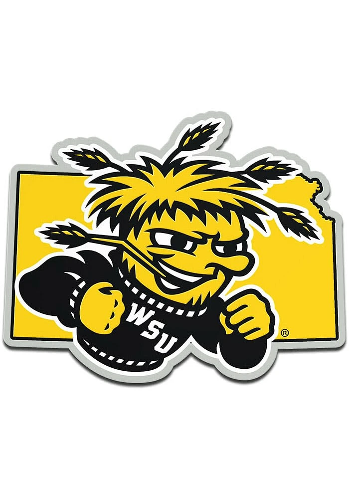 Wichita State Shockers Laser Cut Metallic State Shape Car Emblem - Black