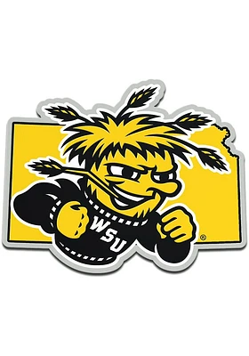 Wichita State Shockers Laser Cut Metallic State Shape Car Emblem - Black