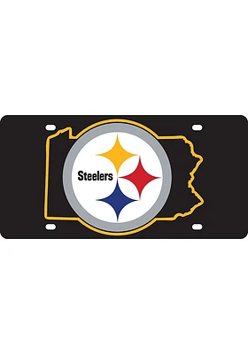 Pittsburgh Steelers Black Team Color State Shape Car Accessory License Plate