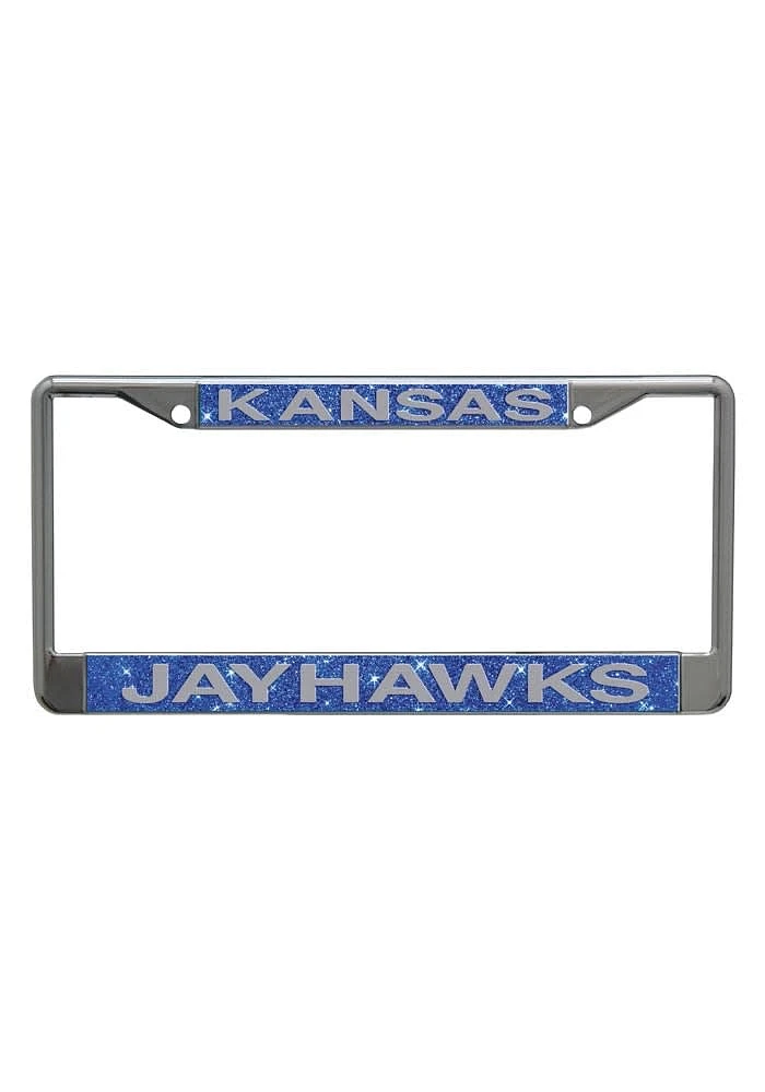 Kansas Jayhawks Team Name Blue Glitter License Plate Frame - Blue