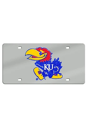 Kansas Jayhawks Silver Glitter Logo Car Accessory License Plate