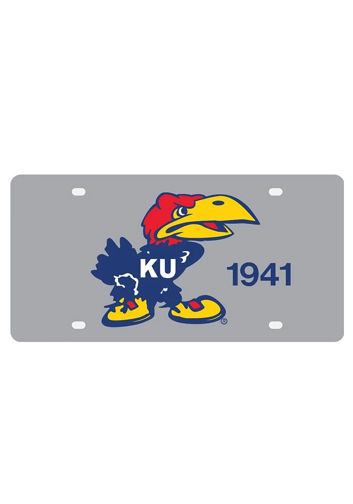 Kansas Jayhawks Silver 1941 Jayhawk Car Accessory License Plate