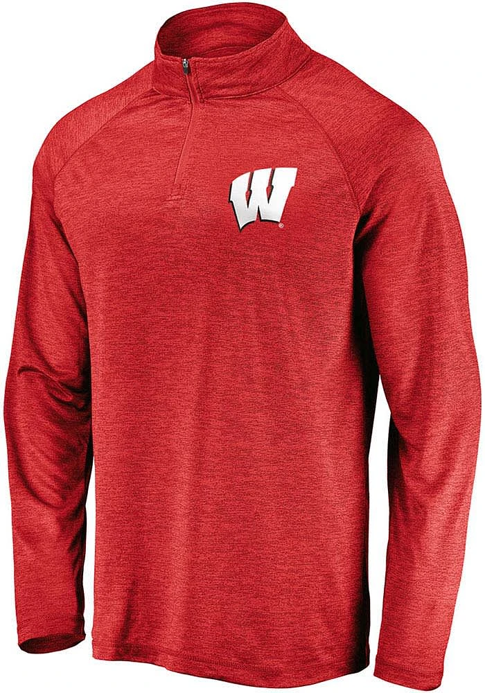 Wisconsin Badgers Mens Red Striated Long Sleeve Qtr Zip Pullover