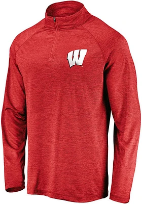 Wisconsin Badgers Mens Red Striated Long Sleeve Qtr Zip Pullover