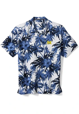 Tommy Bahama Michigan Wolverines Mens Blue Sport Harbor Island Short Sleeve Dress Shirt