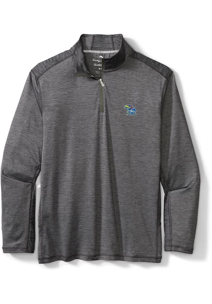 Tommy Bahama Kansas Jayhawks Mens Charcoal Sport Delray Long Sleeve Qtr Zip Pullover