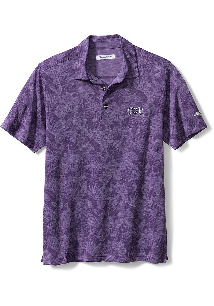 Tommy Bahama TCU Horned Frogs Mens Purple Sport Palmetto Palms Short Sleeve Fashion Polo