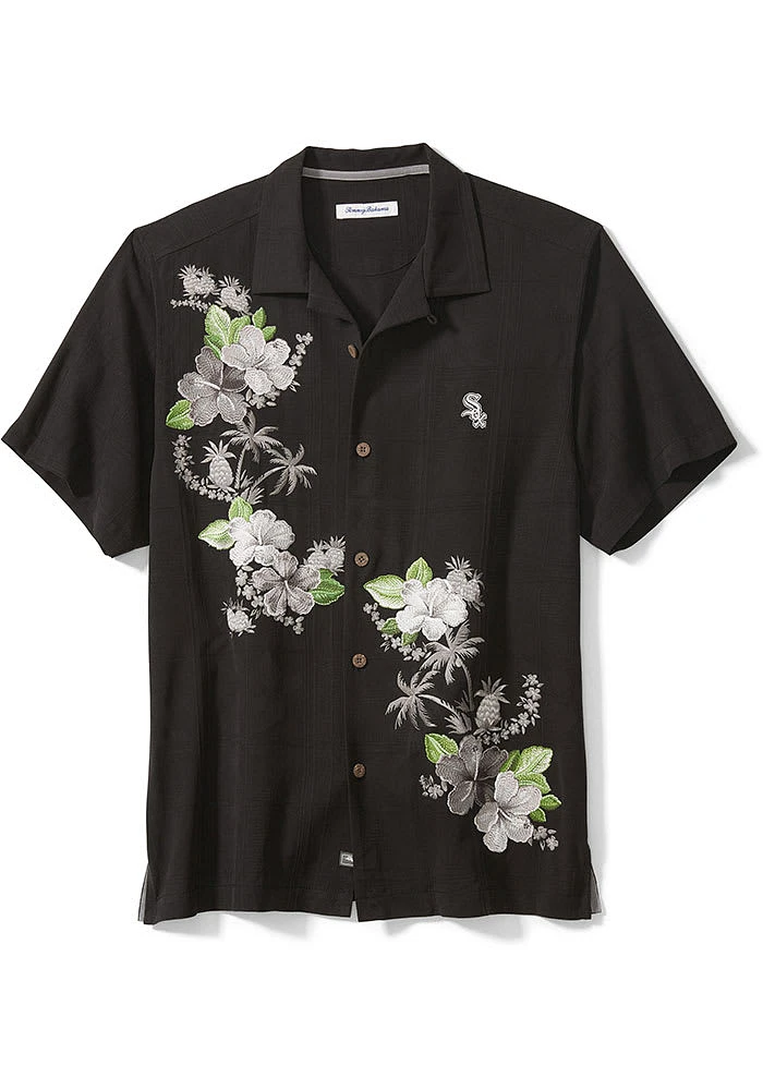 Tommy Bahama Chicago White Sox Mens Black Sport Azule Oasis Short Sleeve Dress Shirt