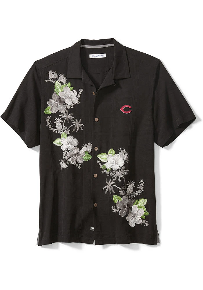 Tommy Bahama Cincinnati Reds Mens Black Sport Azule Oasis Short Sleeve Dress Shirt