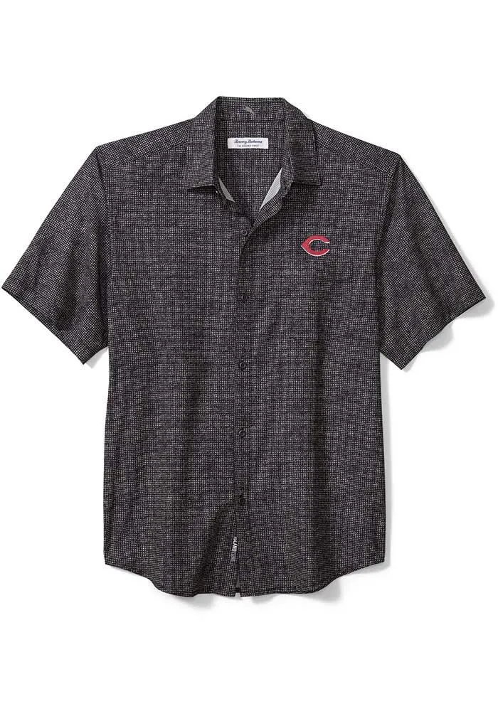 Tommy Bahama Cincinnati Reds Mens Black Coast Tiles Short Sleeve Dress Shirt