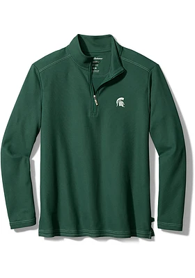 Tommy Bahama Michigan State Spartans Mens Green Emfielder Long Sleeve Qtr Zip Fashion Pullover
