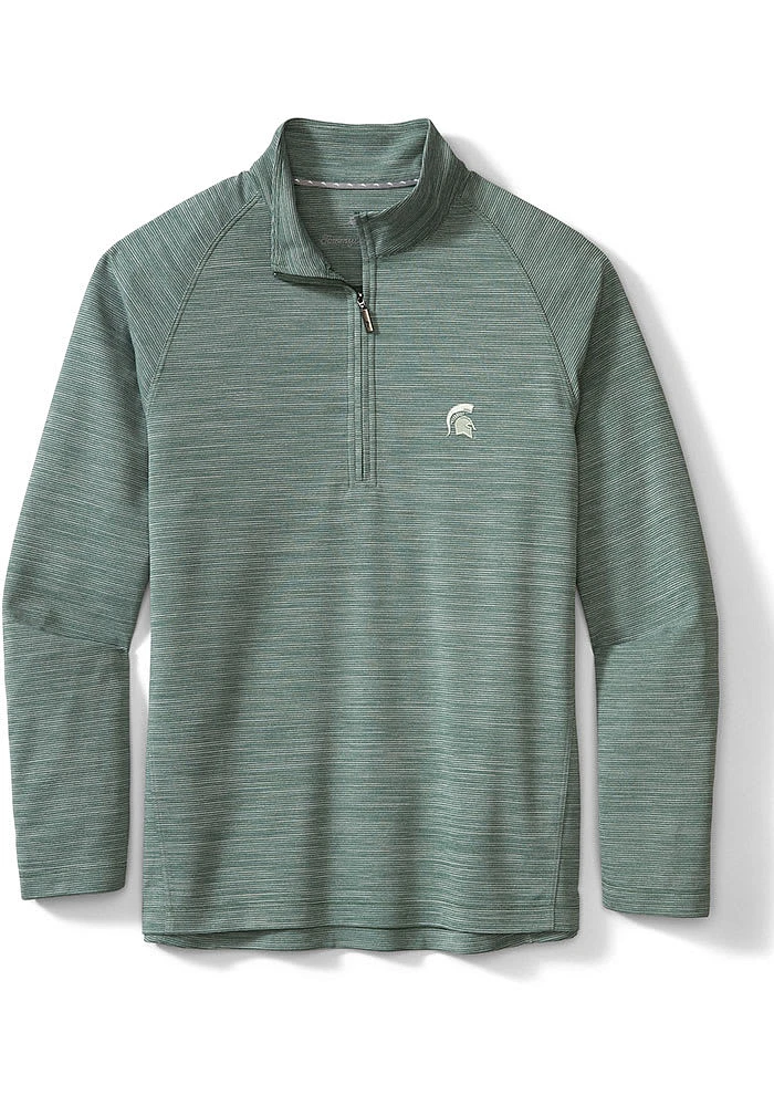 Tommy Bahama Michigan State Spartans Mens Green Play Action Long Sleeve Qtr Zip Fashion Pullover