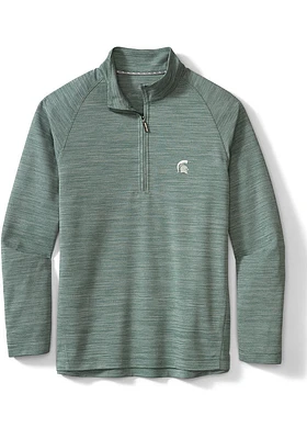Tommy Bahama Michigan State Spartans Mens Green Play Action Long Sleeve Qtr Zip Fashion Pullover