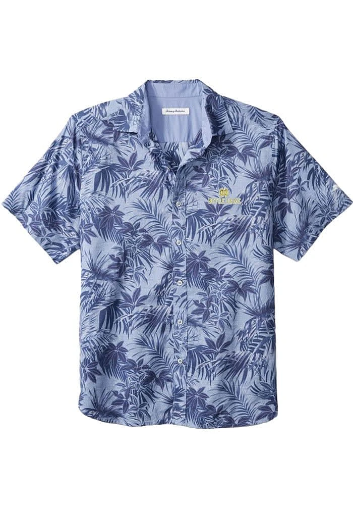 Tommy Bahama Notre Dame Fighting Irish Mens Navy Blue Sport Printed Reign Forest Fronds Short Slee..