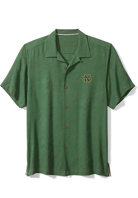 Tommy Bahama Notre Dame Fighting Irish Mens Green Sport Tropic Isles Camp Short Sleeve Dress Shirt