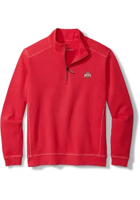 Tommy Bahama Ohio State Buckeyes Mens Red Sport Nassau Long Sleeve Qtr Zip Fashion Pullover