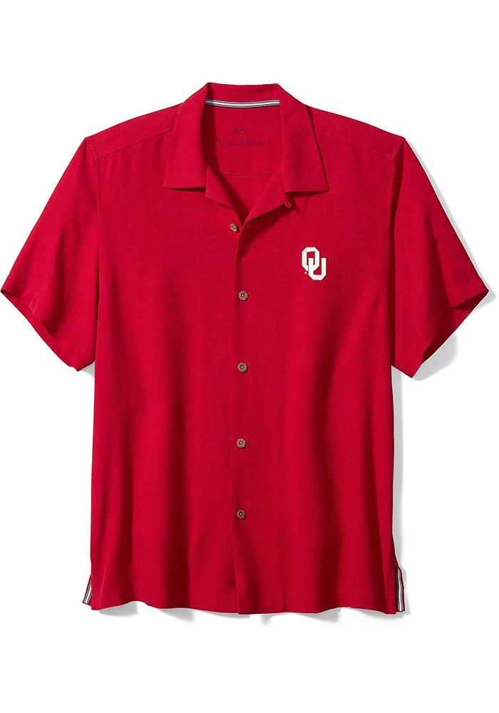 Tommy Bahama Oklahoma Sooners Mens Red Sport Tropic Isles Camp Short Sleeve Dress Shirt