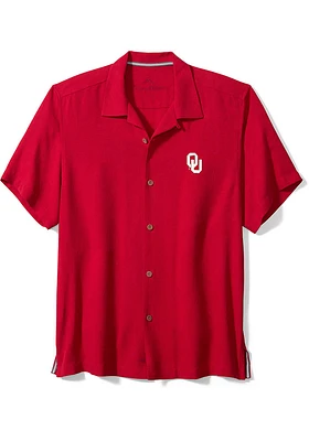Tommy Bahama Oklahoma Sooners Mens Red Sport Tropic Isles Camp Short Sleeve Dress Shirt