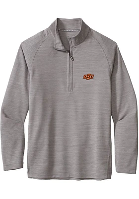 Tommy Bahama Oklahoma State Cowboys Mens Grey Play Action Long Sleeve Qtr Zip Fashion Pullover