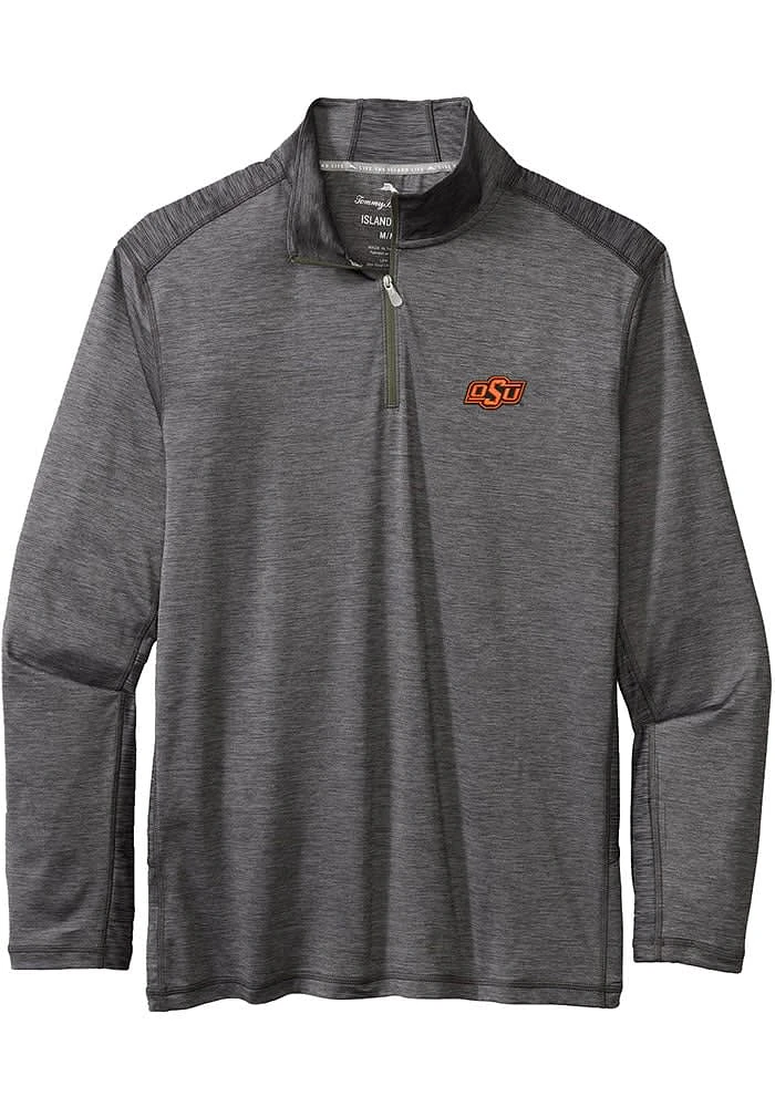 Tommy Bahama Oklahoma State Cowboys Mens Charcoal Sport Delray Long Sleeve Qtr Zip Pullover