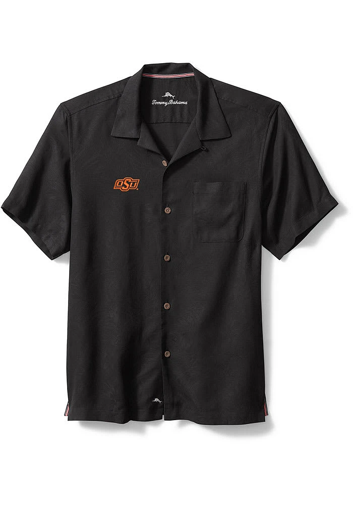 Tommy Bahama Oklahoma State Cowboys Mens Black Sport Tropic Isles Camp Short Sleeve Dress Shirt