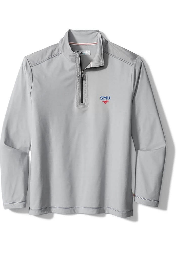 Tommy Bahama SMU Mustangs Mens Grey Sport On Deck Long Sleeve Qtr Zip Fashion Pullover