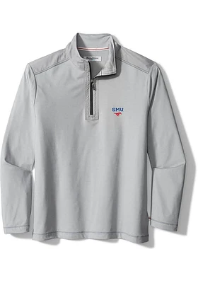 Tommy Bahama SMU Mustangs Mens Grey Sport On Deck Long Sleeve Qtr Zip Fashion Pullover
